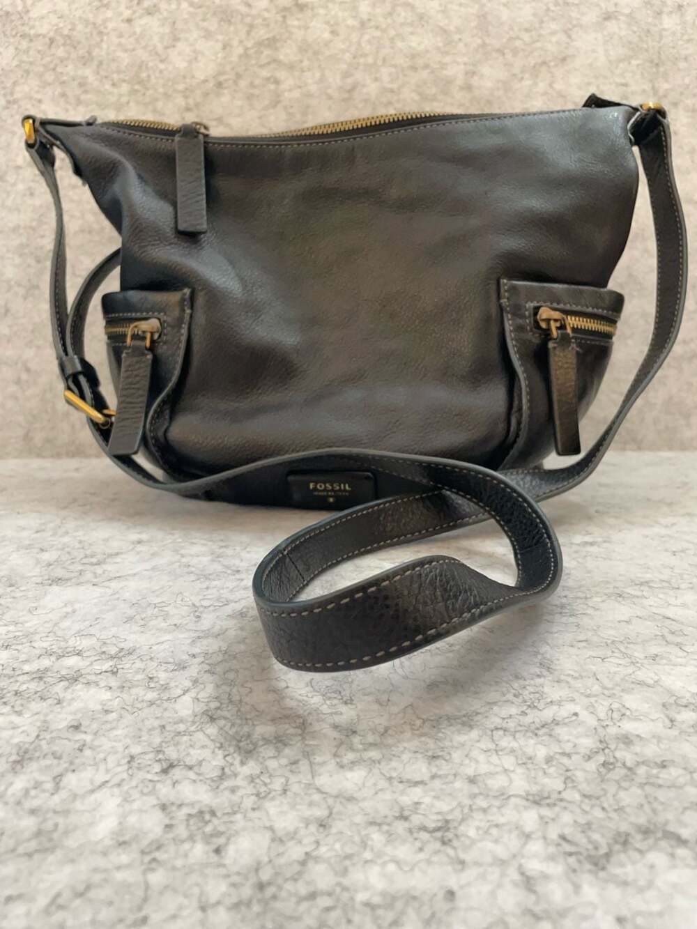 vintage Fossil Emerson Black Pebble Leather Small Hobo Crossbody Bag